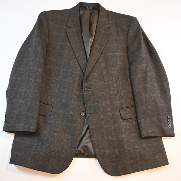 Jos A Bank 48L Brown Windowpane 100% Wool Mens Blazer Suit Jacket Sport Coat